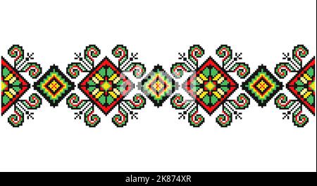 Bien brodée comme le vieux motif ethnique de point de croix fait main Ukraine. Déco serviette ukrainienne, rushnyk appelé, vecteur. Illustration de Vecteur