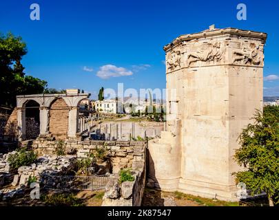 Tour des vents (Horologion d'Andronikos Kyrrrrhéstes), Forum romain, Athènes, Attique, Grèce, Europe Banque D'Images