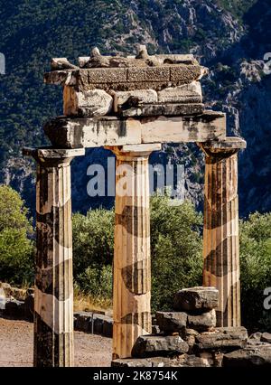 Tholos de Delphes, vue détaillée, Temple d'Athena Pronaia, Delphes, site du patrimoine mondial de l'UNESCO, Phosis, Grèce, Europe Banque D'Images