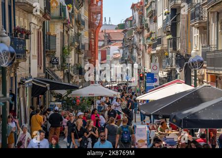 Vue sur les cafés, les boutiques et les bars de la Rua das Flores, Porto, Norte, Portugal, Europe Banque D'Images