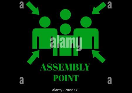 A Fire Assembly point signalisation Illustration Design évacuation d'urgence panneau d'évacuation rassemblement autocollant symbole logo Graphic Design forme artistique Banque D'Images