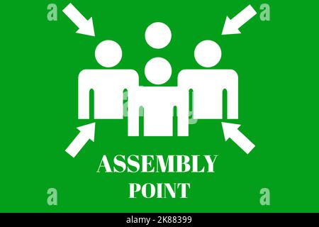 A Fire Assembly point signalisation Illustration Design évacuation d'urgence panneau d'évacuation rassemblement autocollant symbole logo Graphic Design forme artistique Banque D'Images