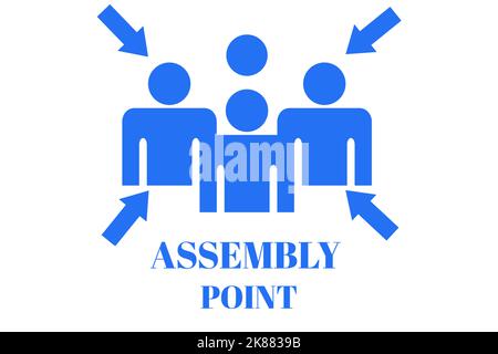 A Fire Assembly point signalisation Illustration Design évacuation d'urgence panneau d'évacuation rassemblement autocollant symbole logo Graphic Design forme artistique Banque D'Images