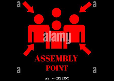 A Fire Assembly point signalisation Illustration Design évacuation d'urgence panneau d'évacuation rassemblement autocollant symbole logo Graphic Design forme artistique Banque D'Images