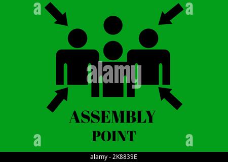 A Fire Assembly point signalisation Illustration Design évacuation d'urgence panneau d'évacuation rassemblement autocollant symbole logo Graphic Design forme artistique Banque D'Images