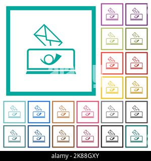 Envoi d'e-mails cadres de couleur plate avec cadres quadrants sur fond blanc Illustration de Vecteur