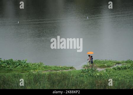 Un jour pluvieux de la campagne Bengal.pluie tout au long de la journée. Banque D'Images