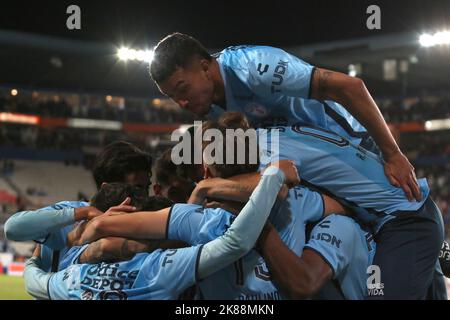 Pachuca, Mexique. 21st octobre 2022. 20 octobre 2022, Pachuca, Mexique : l'équipe de Pachuca Tuzos célèbre le but lors du match de football semi-fin entre Tuzos et Monterrey du tournoi d'ouverture 2022 de la ligue MX au stade Hidalgo. On 20 octobre 2022 à Pachuca, Mexique. (Photo par Ismael Rosas/ Eyepix Group/Sipa USA) crédit: SIPA USA/Alay Live News Banque D'Images