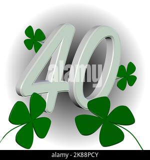 Anniversaire, quarante ans, avec des shamrogs, 3D-illustration Banque D'Images