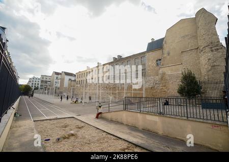 Vestiges des remparts de la vieille ville, Philip Auguste, le plus ancien mur de Paris Banque D'Images