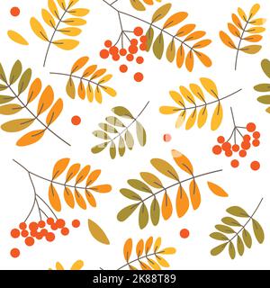 Motif sans couture avec feuilles et baies de rowan aux couleurs de l'automne Illustration de Vecteur