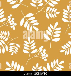 Motif sans couture avec feuilles et baies de rowan. Branches silhouettes blanches. Illustration de Vecteur