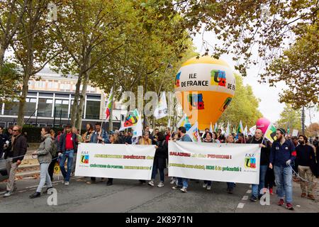 Paris, France. 18th octobre 2022. Manifestation interprofessionnelle à l'appel des syndicats sur 18 octobre 2022 à Paris, France Banque D'Images