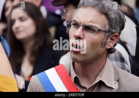 Paris, France. 18th octobre 2022. Maxime Laisney assiste à la manifestation interprofessionnelle à l'appel des syndicats à Paris, France. Banque D'Images