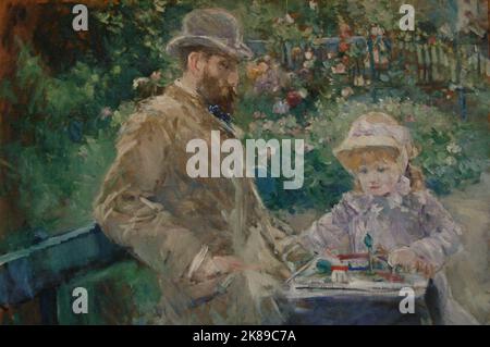 Eugène Manet et sa fille dans le jardin de Bougival. Banque D'Images