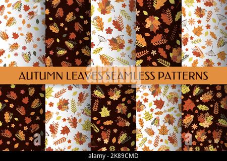 Ensemble de motifs feuilles d'automne sans coutures. Arrière-plan vectoriel d'automne pour le tissu, les vêtements, le scrapbooking, le papier d'emballage, etc Illustration de Vecteur