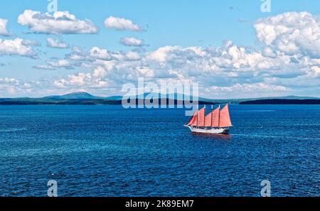 BAR HARBOUR, MAINE - 1 septembre 2022: Bar Harbour, sur la côte du Maine, a une population de seulement 5 000 mais les bateaux de croisière apportent 250 000 touristes a Banque D'Images