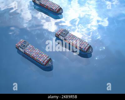 3d rendre des navires de cargaison ou des navires avec des conteneurs dans l'océan Banque D'Images