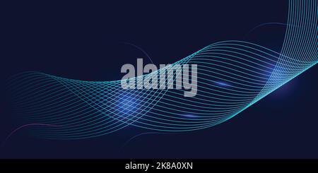 Arrière-plan abstrait bleu avec particules fluides. Fond de concept futuriste lumineux numérique bleu foncé. Ondes dynamiques, vecteur Illustration de Vecteur