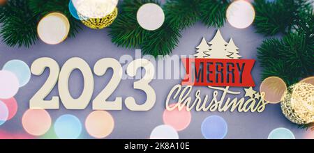 Joyeux Noël et bonne année concept , Banner.Happy Nouvelle année 2023. Un symbole du numéro 2023 Banque D'Images