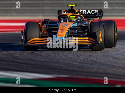 United déclaré Grand Prix, Austin Texas, 21nd octobre 2022, Lando Norris des pays-Bas est en compétition pour l'équipe McLaren F1. Tour d'entraînement libre du championnat de Formule 1 2022. Banque D'Images