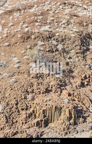 Tuyaux d'organes formation de roche de basalte dans l'aride Damaraland Namibie Banque D'Images