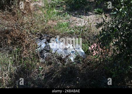 Les bouteilles en plastique et autres poubelles ou récipients à litière pour aliments se jettent dans le parc Banque D'Images