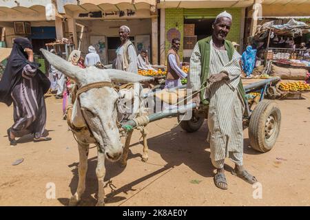 SHENDI, SOUDAN - 6 MARS 2019 : chariot d'âne à Shendi, Soudan Banque D'Images