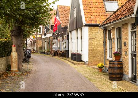 Petite rue au centre du village pittoresque d'Oosterend sur l'île hollandaise de Texel. Banque D'Images