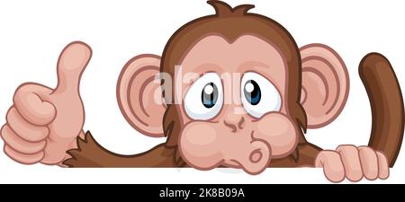 Monkey Cartoon Animal derrière Sign Giving Thumbs Up Illustration de Vecteur