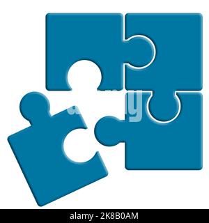 Puzzle plat bleu de quatre pièces , 3D rendu Banque D'Images
