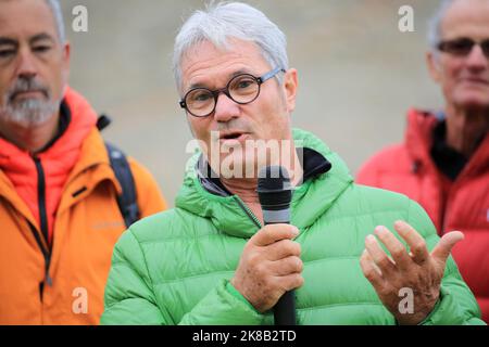 Réhabilitation du col du Mont-Lachat sur la commune de Saint-Gervais Mont-blanc. Phase finale : entrée en vigueur. Saint-Gervais-les-bains. Haute-Savoie. Banque D'Images