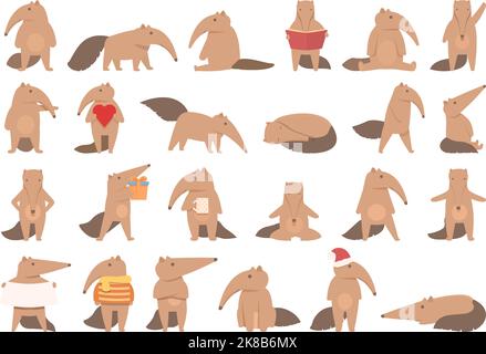 Les icônes d'anteater définissent le vecteur de dessin animé. Animal ANT. Faune géante Illustration de Vecteur