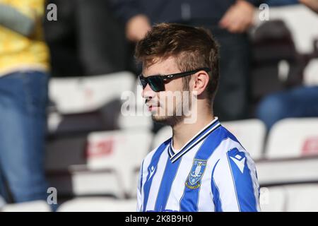 Un fan de Sheffield mercredi dans les stands avant le lancement du match Sky Bet League 1 Lincoln City vs Sheffield mercredi au Gelder Group Sincil Bank Stadium, Lincoln, Royaume-Uni, 22nd octobre 2022 (photo d'Arron Gent/News Images) Banque D'Images