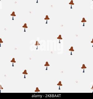 Motif sans couture de champignons de la forêt d'automne. Joli imprimé en tissu avec de minuscules plantes Illustration de Vecteur