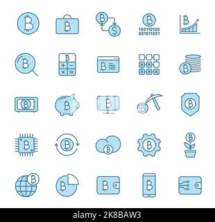 icônes vectorielles bitcoin en deux couleurs isolées sur blanc Illustration de Vecteur