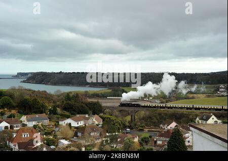 « Lydham Manor » (en cours d'exécution comme pionnier de classe 7800 « Torquay Manor ») sur le Viaduc de Broadsands. Banque D'Images
