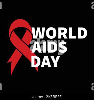 Illustration vectorielle de la Journée mondiale du SIDA. Avec ruban rouge et texte Journée mondiale du SIDA sur fond noir Illustration de Vecteur