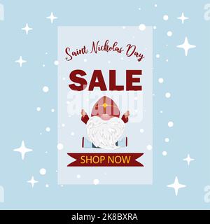 Affiche de vente de Saint Nicholas Day. Nicolas nain drôle. Illustration de Vecteur
