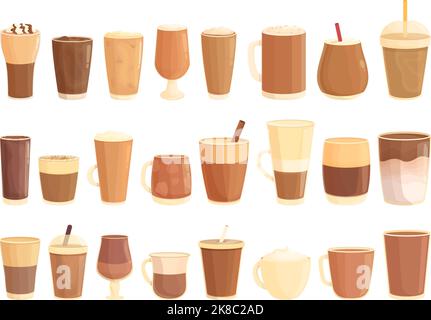 Les icônes de café froid définissent un vecteur de dessin animé. Lait americano. Boissons de bar Illustration de Vecteur