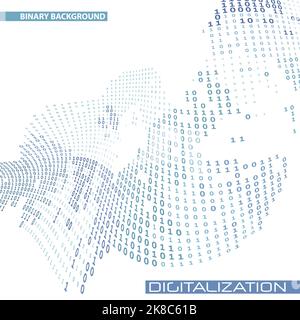 Numérisation. Flux de données binaires par flux incurvé de uns et de zéros. Motif graphique vectoriel numérique Illustration de Vecteur