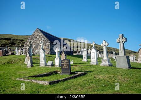 Église Saint-Barr, Cille Bharra (Église de Kilbarr), Île de Barra, Hébrides extérieures, Écosse. Banque D'Images