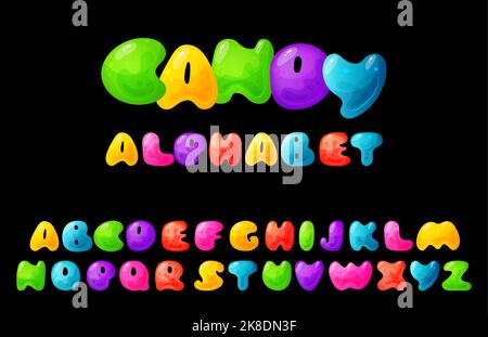 Lettres colorées en gelée, alphabet comique pour les enfants. Police jelly Bright. Type d'enfant pour les événements, les promotions. Illustration de Vecteur