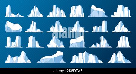 Collection de icebergs flottants.Dérive du glacier arctique, bloc d'eau océanique gelée.Des montagnes glacées avec de la neige.Pic de glace de fusion.Neige antarctique Illustration de Vecteur