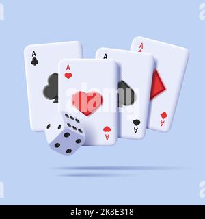 3d illustration de cartes de jeu, as avec cube de dés, rendu d'icône de promo de casino Illustration de Vecteur