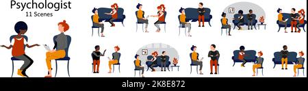 Ensemble de psychologue pour personnes seules et couples. Illustration de Vecteur