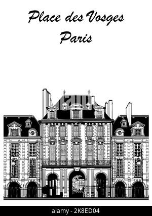 Dessin original de la place des Vosges à Paris - illustration vectorielle (idéal pour l'impression sur tissu ou papier, affiche ou papier peint, décoration de maison) Illustration de Vecteur