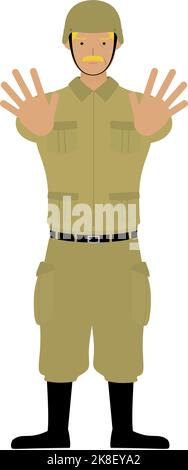 Posture du soldat masculin senior, arrêtez-vous ! Sortez vos mains devant vous. Illustration de Vecteur