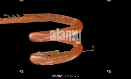 Le liquide tourne avec des projections de torsion sur le rendu noir 3D Banque D'Images