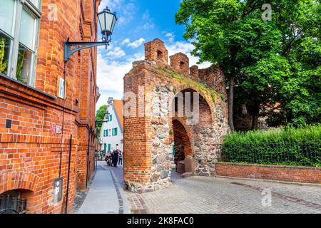 Le château de Teutonic ruine la porte médiévale sur Przedzamcze, Torun, Pologne Banque D'Images